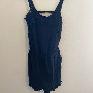 Forever 21 Romper, Black w/ Crochet & Ruffle Detail, Size Small